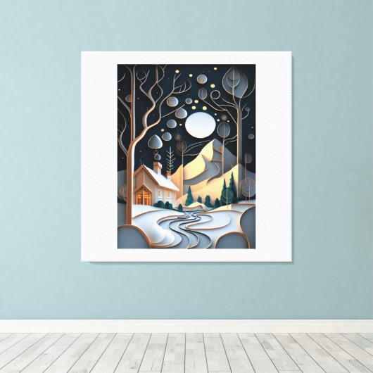 Snowy Landscape with a Christmas Tree Leinwanddruck (Insitu (Holzboden))