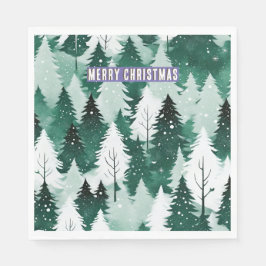 Snowy Landschaft Evergreen Forest Frohe Weihnachte Serviette