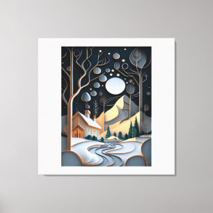 Snowy Landschaft mit einem Weihnachtsbaum Leinwanddruck