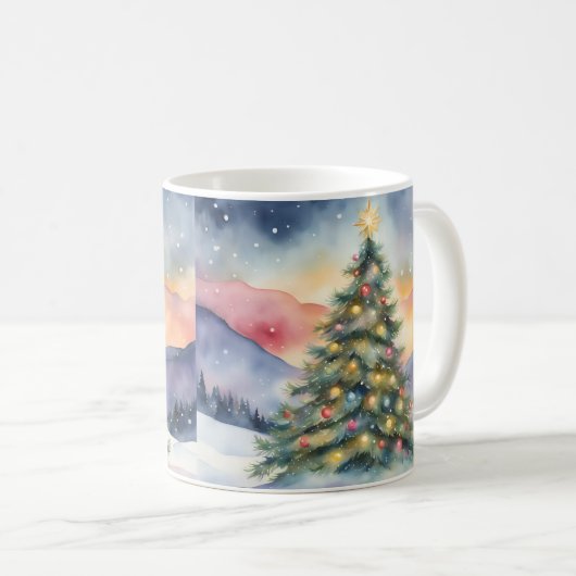Snowy Lighted Christmas Tree Winterlandschaft Kaffeetasse (VorderseiteRechts)