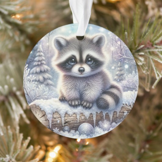 Snowy Log Raccoon & Ornament Ball (Baum)