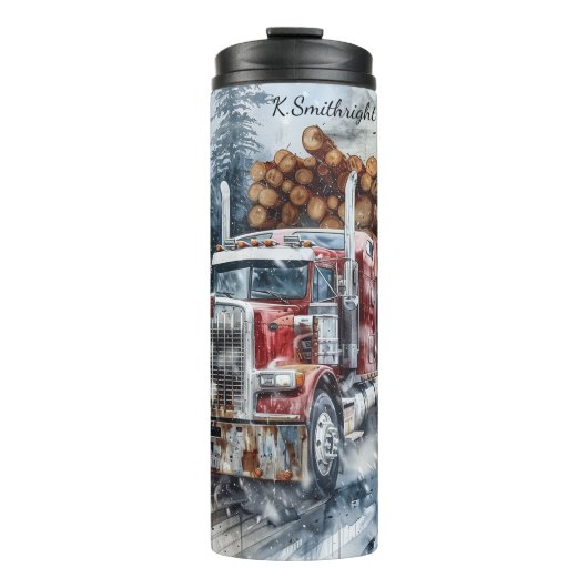 Snowy Log Truck Winter Haul Thermosbecher (Vorderseite)
