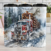 Snowy Log Truck Winter Haul Thermosbecher