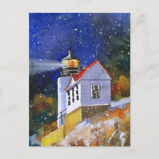 Snowy Maine Lighthouse Postcard Postkarte (Vorderseite)