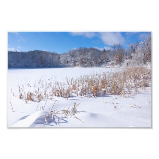 Snowy Marthaler Pond Winter Landschaftlich Fotodruck (Vorne)