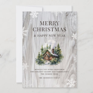 Snowy Merry Christmas Log Cabin Feiertagskarte