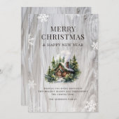 Snowy Merry Christmas Log Cabin Feiertagskarte (Vorne/Hinten)