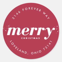 Snowy Modern Frohe Weihnachts-Rücksendeadresse Runder Aufkleber