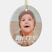 Snowy Modern Personalisiert Frohe Weihnachten Foto Keramik Ornament (Rechts)