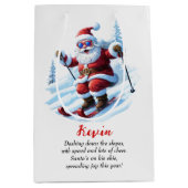 Snowy Modern Ski Weihnachten Rot und Weiß Weihnach Mittlere Geschenktüte (Vorderseite)