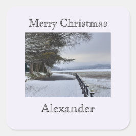 Snowy Morning Quadratischer Aufkleber