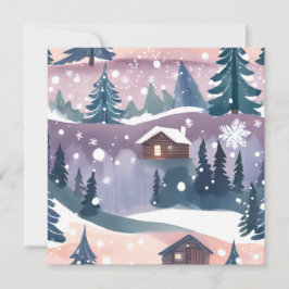 Snowy Mountain Cabin Wasserfarbe Feiertagskarte