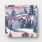 Snowy Mountain Cabin Wasserfarbe Fotoplatte (Vorderseite)