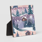 Snowy Mountain Cabin Wasserfarbe Fotoplatte (Vorderseite)