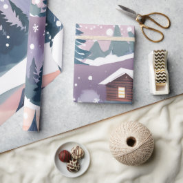 Snowy Mountain Cabin Wasserfarbe Geschenkpapier