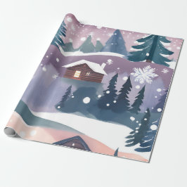 Snowy Mountain Cabin Wasserfarbe Geschenkpapier