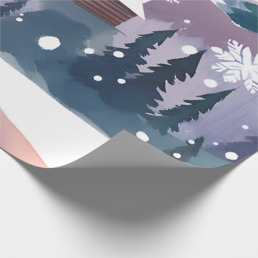 Snowy Mountain Cabin Wasserfarbe Geschenkpapier (Ecke)
