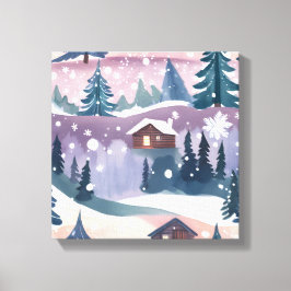 Snowy Mountain Cabin Wasserfarbe Leinwanddruck