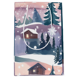 Snowy Mountain Cabin Wasserfarbe Mittlere Geschenktüte