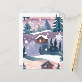 Snowy Mountain Cabin Wasserfarbe Postkarte