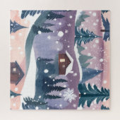 Snowy Mountain Cabin Wasserfarbe Puzzle (Horizontal)