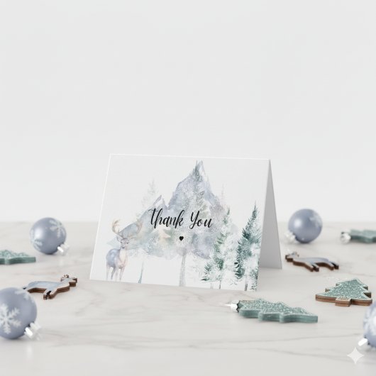 Snowy Mountain Evergreen Baby Shower  Dankeskarte