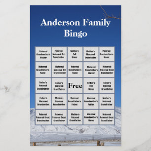 Snowy Mountain Familienname und Foto Bingo Game Briefpapier