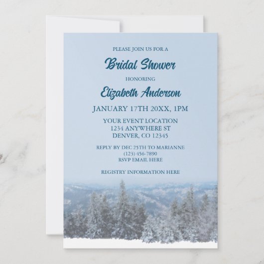 Snowy Mountain Forest Brautparty Einladung (Vorderseite)