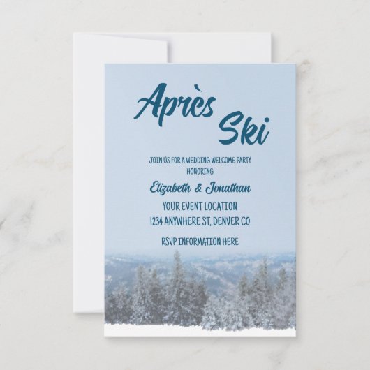 Snowy Mountain Forest Pre-Wedding Welcome Party Einladung (Vorderseite)