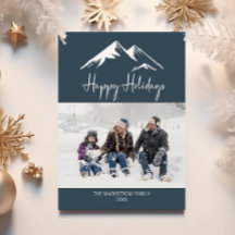 Snowy Mountain Happy Holidays Blue Foto Weihnachte