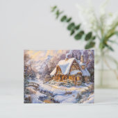 Snowy Mountain Hütte by Stream Postkarte (Stehend Vorderseite)