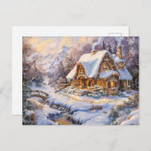 Snowy Mountain Hütte by Stream Postkarte (Vorne/Hinten)