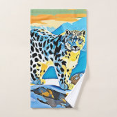 Snowy Mountain Leopard Stance Design Badhandtuch Set (Handtuch)