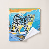 Snowy Mountain Leopard Stance Design Badhandtuch Set (Waschlappen)