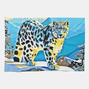 Snowy Mountain Leopard Stance Design Geschirrtuch