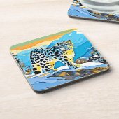 Snowy Mountain Leopard Stance Design Getränkeuntersetzer (Linke Seite)