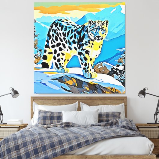 Snowy Mountain Leopard Stance Design Leinwanddruck (Insitu (Schlafzimmer))