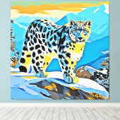 Snowy Mountain Leopard Stance Design Leinwanddruck (Insitu (Holzboden))