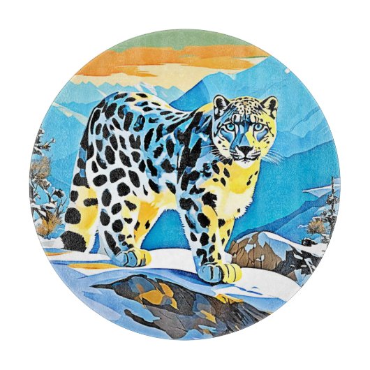 Snowy Mountain Leopard Stance Design Schneidebrett (Vorderseite)