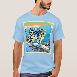 Snowy Mountain Leopard Stance Design T-Shirt
