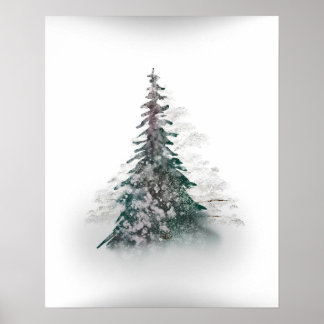 Snowy Mountain mit Solitary Tree Poster