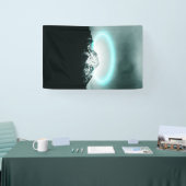 Snowy mountain mysterious blue neon light banner (Messe)