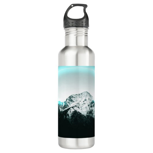 Snowy mountain mysterious blue neon light edelstahlflasche (Vorderseite)