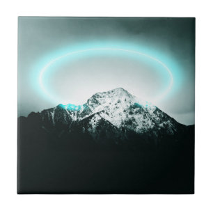 Snowy mountain mysterious blue neon light fliese