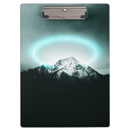 Snowy mountain mysterious blue neon light klemmbrett