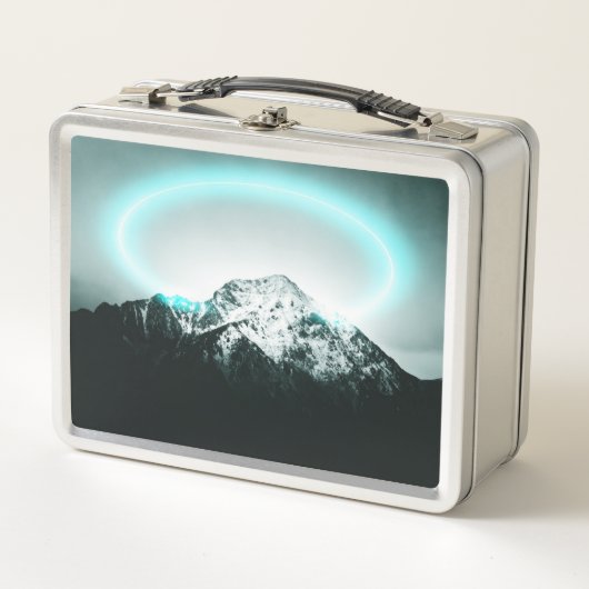 Snowy mountain mysterious blue neon light metall brotdose (Vorderseite)