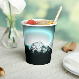 Snowy mountain mysterious blue neon light pappbecher