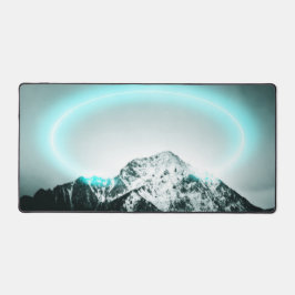Snowy mountain mysterious blue neon light schreibtischunterlage