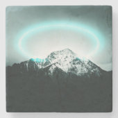 Snowy mountain mysterious blue neon light steinuntersetzer (Vorderseite)