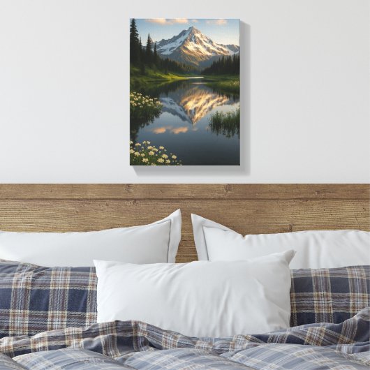 Snowy Mountain Reflection Lake Scene Leinwanddruck (Insitu (Schlafzimmer))